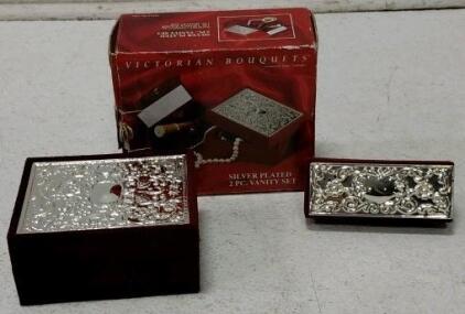 Victorian Bouquets Silver-Plated 2-Piece Vanity Set with Original Box