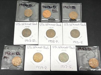 Lincoln Wheat & Memorial Cents Lot: 1913-D, 1917-S, 1939-P, 1958-P, 1961-D, 1962-D, 1964-D, 2013-D