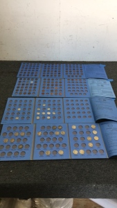 (2) Incoln Head Cent Collection Books With Coins (1) Roosevelt Dime Collection album (1) Jefferson Nickel album