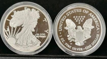 2020 American Silver Eagle 1 oz Coin, West Point Mint Mark "W", .999 Fine Silver, Uncirculated