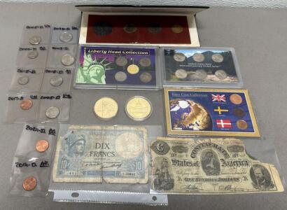 Historic US & World Coin and Currency Collection: State Quarters, Liberty Heads, CSA & France Notes