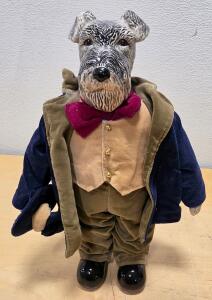 Anthropomorphic Schnauzer Dog Figurine &ndash; ~14.5" Tall, Formal Attire, Plush Body, Ceramic Head