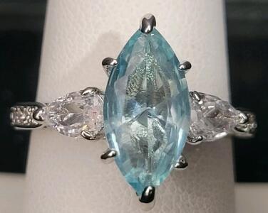 Aquamarine Princess Cut Ring, Size 8