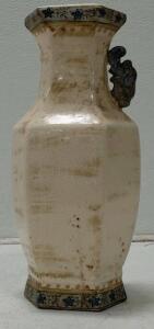 Hexagonal Chinese Vase with Dragon Handle, Crackle Glaze, "Made in China" Mark, 1950s-1970s
