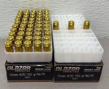Blazer 10mm Auto 180gr FMJ FN Ammunition, Model 5221, 53 Rounds per Box