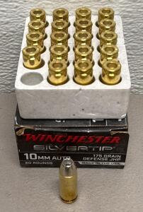 Winchester Silvertip 10mm Auto 175 Grain JHP, 20 Rounds, Brass Case, Made in USA