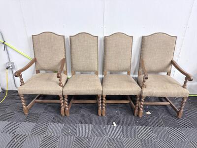Set of 4 Traditional Barley Twist Dining Chairs with Upholstered Seats and Backs