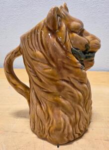 (1) Barbotine Pitcher Circa 1900 Painted Faience Animalier Lion French Made