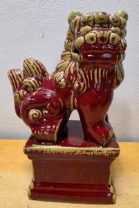 (1) Vintage 15" Ceramic Bombay Chinese Foo-Dog Guardian Lion Statue