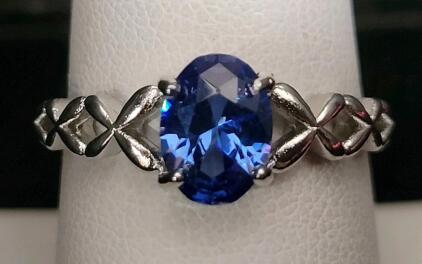 Blue Sapphire Faceted Oval Cut Ring, Size 8