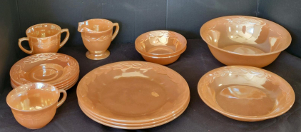 Vintage Anchor Hocking Fire-King Laurel Peach Lustre Dinnerware Set &ndash; 18 Pieces