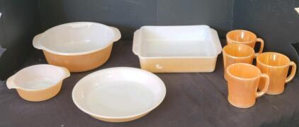 Vintage Anchor Hocking Fire-King Peach Lustre 8-Piece Bakeware & Tableware Set