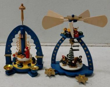 German Erzgebirge Christmas Pyramids, Blue Arch, Candle Carousel, Spare Parts, 1980s-90s, 1-Tier