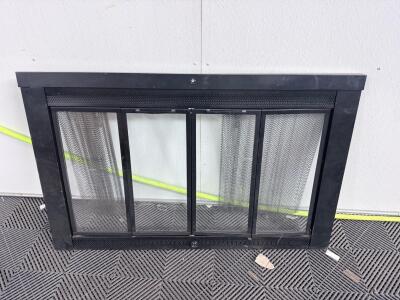 Black Glass Fireplace Door Enclosure with Mesh Curtain, 42"x30", Twin Sliding Doors