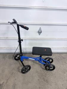 Blue Knee Walker Scooter, 4 Wheels, Hand Brake, Adjustable Height, 300 lb Capacity