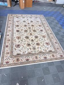 Persian-Style Floral Area Rug, Cream/Beige, 8x10 ft, Machine-Made, Traditional Border Pattern