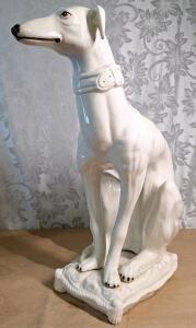 (1) 26" Tall Italian Faience Ceramic Whippet Greyhound Statue
