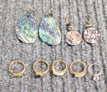 (5) Cosmetic Rings & (2) Pair Of Earrings