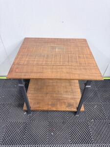 Industrial Rustic End Table, Metal Frame, 2-Shelf,. 20"x20"x22", Wood Top