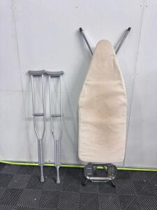 Adult Adjustable Aluminum Crutches, 48&ndash;60 in Height, 250&ndash;300 lb Capacity, Silver, Foam Padding & Foldable Ironing Board & Queen Bed Frame