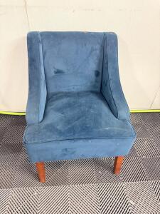 Blue Upholstered Accent Chair with Wood Legs, Contemporary Slipper Style, 26x29x32 in