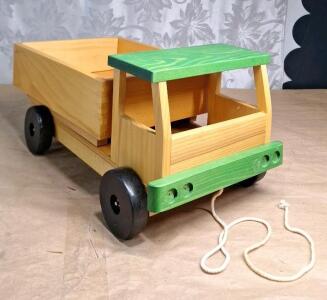 (1) Vintage Handcrafted Wooden Toy Dump Truck, 19"L x 11"W x 9"T