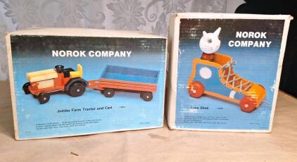 (1) Vintage Handcrafted Wooden Jumbo Farm Tractor & Cart & (1) Wooden Lace Shoe