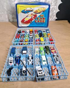(1) Vintage Tara Toy Corp 48-Vinal Car Carrying Case W/ (39) Assorted Vintage Die Cast Vehicles