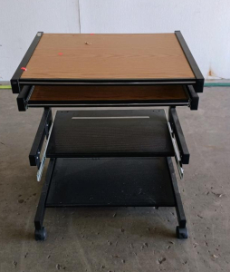Mobile Computer Printer Stand Cart, 3-Shelf Metal Frame with Casters, Slide-Out Shelf, Black/Brown