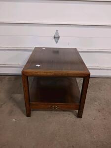 Traditional Solid Wood End Table with Lower Shelf and Brass Hardware, 22" x 22" x 22", Brown Finish