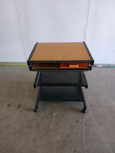 Vintage Rolling Utility Cart with Woodgrain Top, Mesh Shelves, Drawer & Casters, 24"x18"x28"