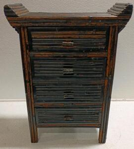 Asian-Inspired Faux Bamboo Chest, 4 Drawers, Black Lacquer Finish, Chinoiserie Style, 36"x24"x14"