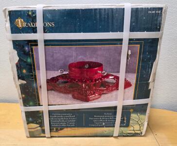 A Very Vintage Christmas(In June!) - Traditions Cast Iron Christmas Tree Stand, Red, Holds 3-6.5" Trunks, 2.5 Qt Reservoir, Model 76145