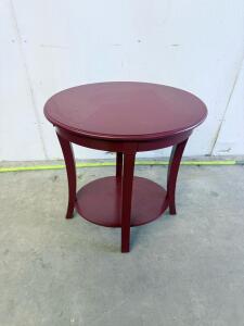 Burgundy Round Side Table with Lower Shelf, MDF Wood, 20"x24" Modern Accent Furniture
