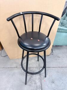 Black Metal Bar Stool with Backrest, Padded Vinyl Seat, Footrest, 29" Height