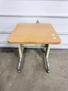 Hospital Overbed Table, Adjustable Height, Rolling, Laminate Top, Metal Base, 30"x30" Approx