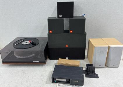 Quanta 450sx belt drive turn table, tested .JBL FLIX1 sound system, ALPINE 5960 CD Shuttle, JBL G movie speaker set.