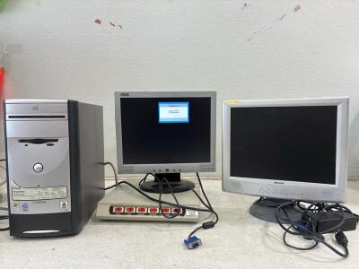 Vintage MEMOREC Power Center surge protector. (Tested works) Emachines T2040 home computer( Tested works), AOC Monitor ( Tested works), MEDION monitor ( Tested but faulty)