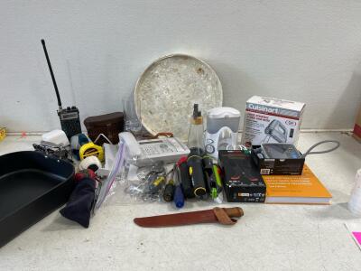 Large Mixed Lot - Cuisinart Hand Mixer, VitalTrack Blood Pressure Monitor, Book, Radio, Tools