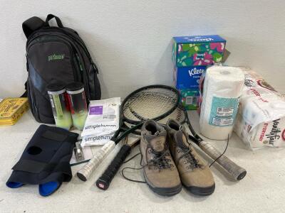 3 Tennis Racquets: Prince Graphite, Head Ti S6, Yonex + Bag, Balls, Boots, Accessories Bundle
