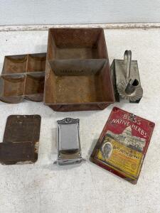 Vintage Bliss Native Herbs and Rookash Stove Factory Advertising Tins with Organizer Trays