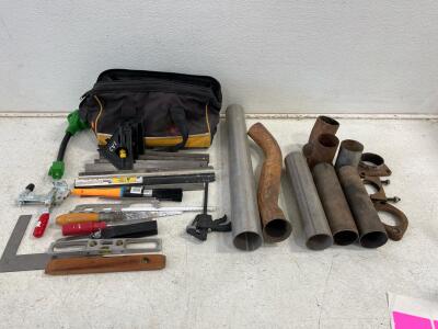 Universal Automotive Exhaust Pipe & Fabrication Parts Lot, 1.5-3" Tubes, Flanges, Tools Included