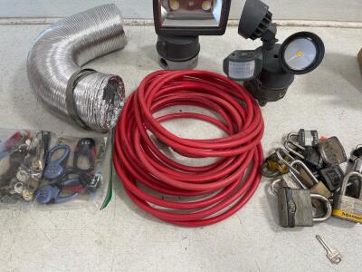 Assorted Security Padlocks, Heavy-Duty Extension Cord, Floodlights & Ducting Lot, 25+ Pieces