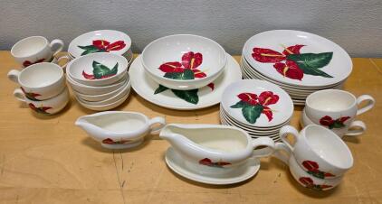 1940s Red Anthurium Flowers of Hawaii Collection by Santa Anita Ware