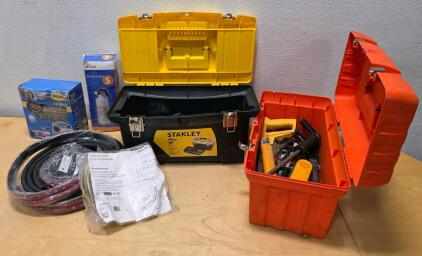 Stanley 19" Toolbox with Assorted Tools, Kidde Mariner 5 Fire Extinguisher, Intertek 12V Air Compressor And More