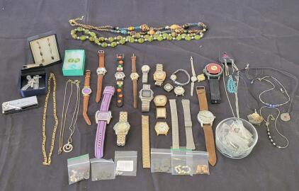 Assorted Costume Jewelry Lot! Necklaces, Watches, Chains, Etc!