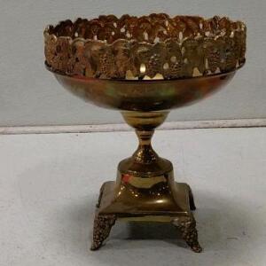 Andrea by Sadek Ornate Brass Compote Pedestal Bowl, Filigree Grape Rim, Crafted in India