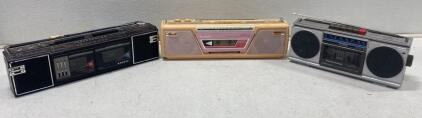 SANYO Dual Cassette Boombox, FM/AM Radio, High Speed Dubbing, Black, Approx. 22"x6"x6" Could Not Test. No Cords or Batteries
