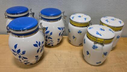 (6) Vintage Inspirado Stonelite Seattle USA Canister Cookie Jars