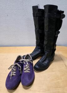 (1) Cole Haan Air Avalon Riding Boots Shoes Womens Size 8.5 B Wide Black Leather (1) Cole Haan Air Purple Suede Lace Up Sneakers ~Size 6.5